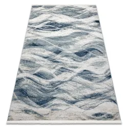 Covor modern DISTIN 0849A cu valuri bleumarin, stil vintage, cu ciucuri