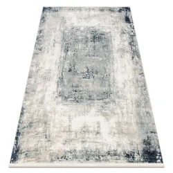 Covor DISTIN 0845A alb și albastru modern - covor clasic cu franjuri