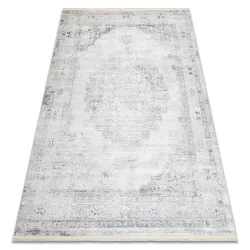Covor ornamental DISTIN 0201A alb, cu accente albastre și verzi, design modern