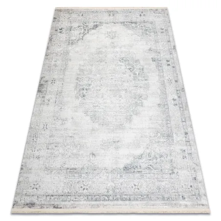 Covor ornamental DISTIN 0201A alb, cu accente albastre și verzi, design modern