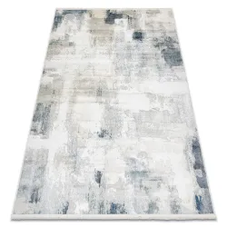 Covor geometric DISTIN 0144A alb, crem și bej, cu franjuri