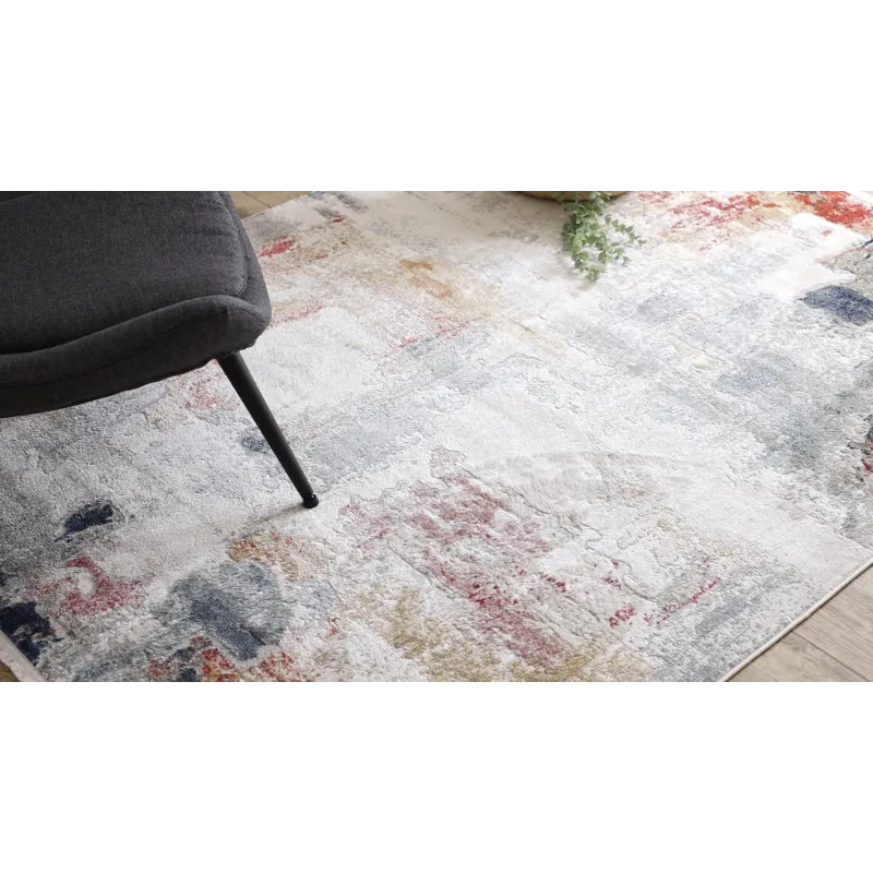 Covor DISTIN 0144B alb și roz, design modern cu franjuri