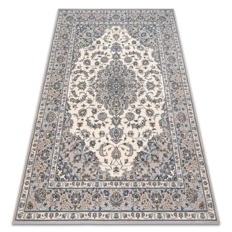 Covor NAIN Ornament Cadru Lână Bej/Albastru