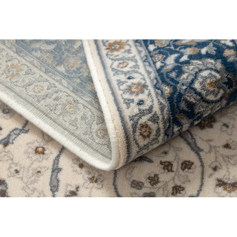Covor Lână NAIN Ornament Cadru Bej/Albastru