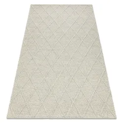 Covor din lână TAHAR 99001C bej - ȚESUT MANUAL cu bucle, Romburi, boho