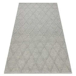 Covor din lână TAHAR 99001G gri - ȚESUT MANUAL cu bucle, Romburi, boho