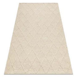 Covor din lână TAHAR 99001B crem - ȚESUT MANUAL cu pliuri, Romburi, boho