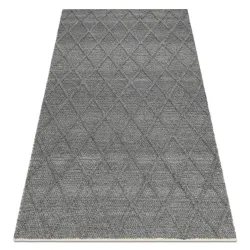 Covor din lână TAHAR 99001K antracit - ȚESUT MANUAL cu pliuri, Romburi, boho