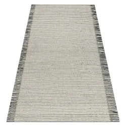 Covor de lână TAHAR 99003F crem / gri - ȚESUT MANUAL Linii, franjuri