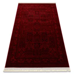 Covor oriental burgund cu franjuri, stil clasic pentru decor elegant