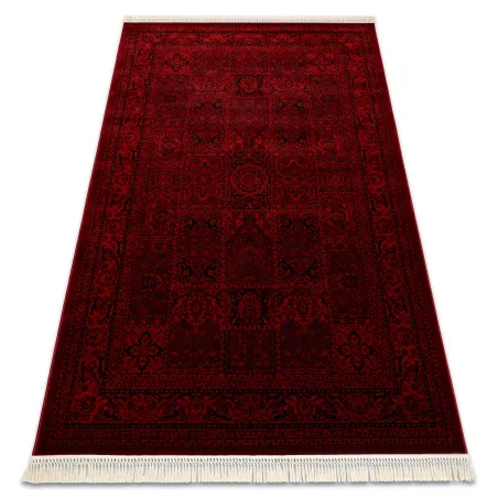 Covor oriental burgund cu franjuri, stil clasic pentru decor elegant