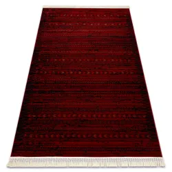 Covor geometric oriental burgund cu dungi negre și ciucuri, stil clasic