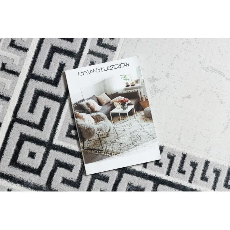 Covor modern ALLURE 1960 cu design cheie greacă alb și gri, elegant pentru orice spațiu