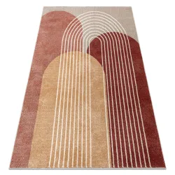Covor geometric FUSION 0810 în nuanțe de bej și teracotă, design modern