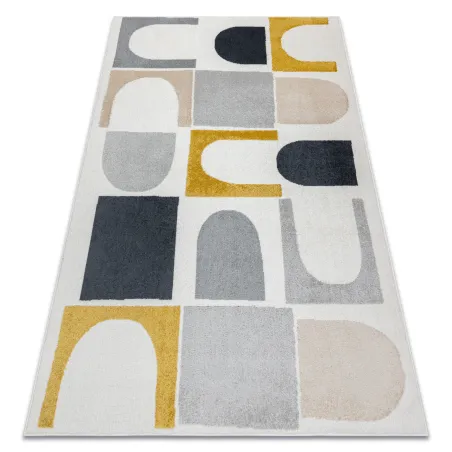 Covor geometric FUSION 0213 alb și galben, design modern, stil abstract