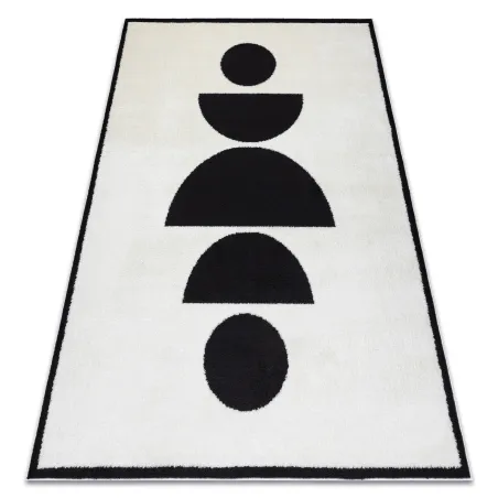 Covor geometric modern crem și negru, design elegant, produs de calitate secundară