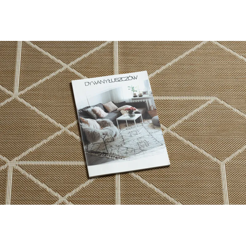 Covor sisal bej geometric, ideal pentru decorarea livingului modern