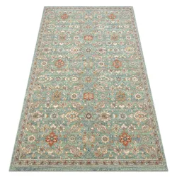 Covor din lână SOHO cu margine florală verde natural, ideal pentru decorul livingului