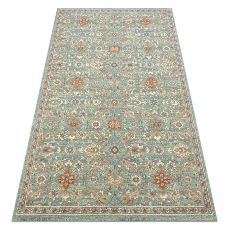 Covor din lână SOHO cu margine florală verde natural, ideal pentru decorul livingului
