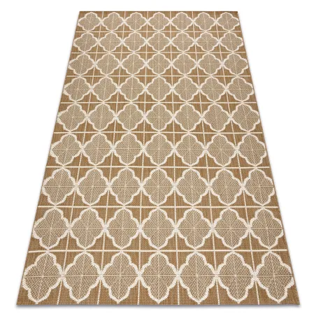 Covor din sisal bej natural cu model de trifoi, ideal pentru living