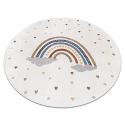 Covor rotund BONO 724 RAINBOW HEART crem gri deschis - covor modern