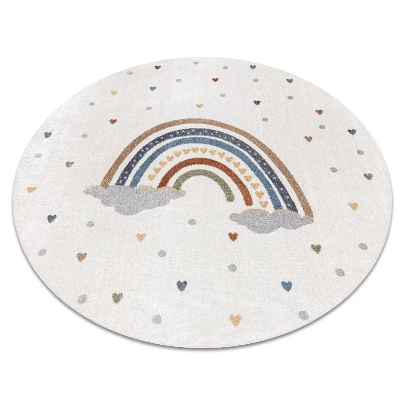 Covor rotund BONO 724 RAINBOW HEART crem gri deschis - covor modern