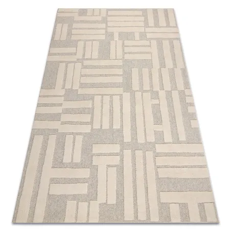 Covor geometric din lână în nuanțe de crem și bej, stil loft
