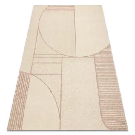 Covor geometric FLUX din lână, bej și roz, ideal pentru living
