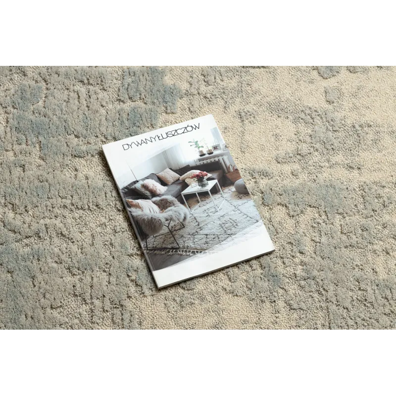 Covor FLUX din lână, stil abstract, gri și albastru, ideal pentru living