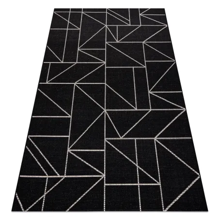 Covor geometric din sisal negru și argintiu, perfect pentru interior modern