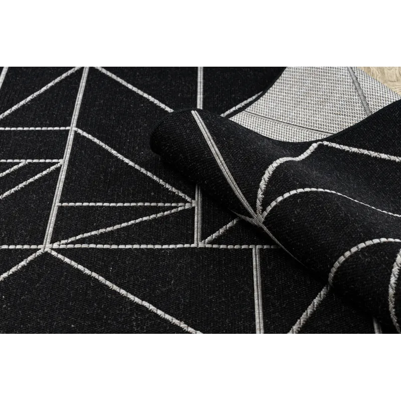 Covor din sisal în stil geometric, negru și argintiu, potrivit pentru orice cameră