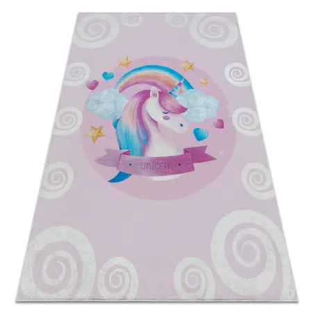 Covor lavabil BAMBINO 2533 cu unicorn, antiderapant pentru copii roz