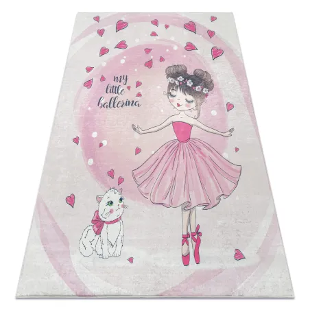 Covor BAMBINO 2161, roz, antiderapant, cu balerina pentru camera copiilor