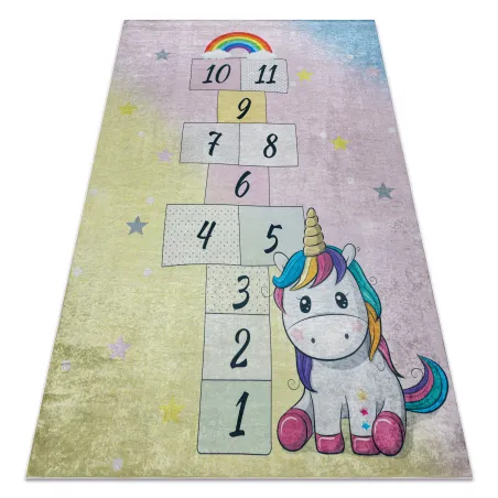 Covor BAMBINO 54060 Unicorn Spălabil, roz și galben, antiderapant pentru copii