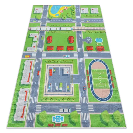 Covor BAMBINO 2624 spălabil pentru copii, verde și gri, antiderapant