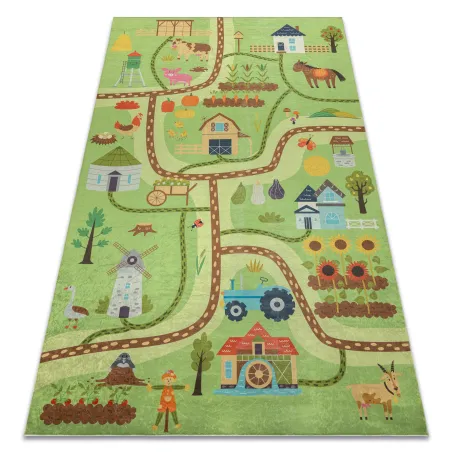Covor pentru copii BAMBINO 50200 cu străzi, antiderapant, verde/maro