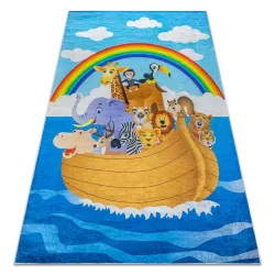 Covor BAMBINO 2685 cu animale, antiderapant pentru copii - albastru/maro