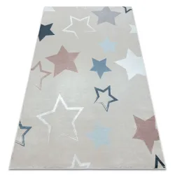 Covor BAMBINO 48130 cu stele pentru copii, antiderapant - bej și gri