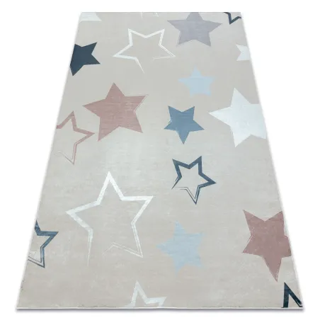 Covor BAMBINO 48130 cu stele pentru copii, antiderapant - bej și gri