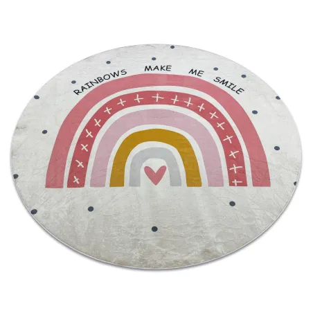 Covor BAMBINO 47810 rotund alb și roz, antiderapant pentru copii