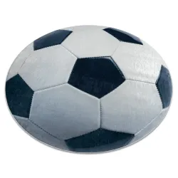 Covor BAMBINO 38540 rotund cu fotbal, antiderapant, negru și alb