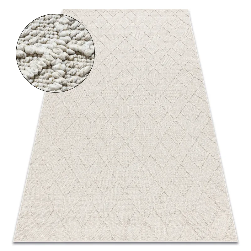 Covor geometric BOHO crem, cu textură structurală, 2 calitate
