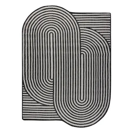 Covor geometric ORGANIC 2131 crem și negru, din materiale naturale