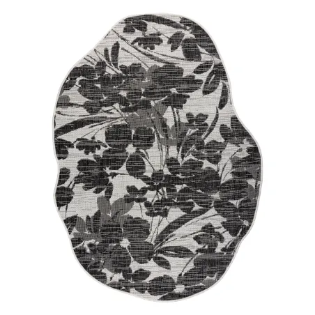 Covor ORGANIC 2735 Floral Crem Negru, design modern din fibre naturale