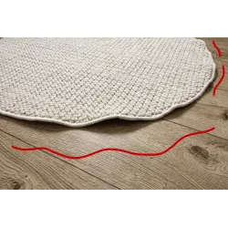 Covor alb cu bucle, formă rotundă, design modern