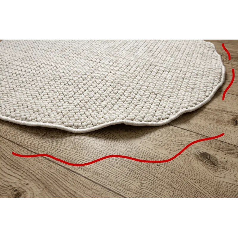 Covor alb cu bucle, formă rotundă, design modern
