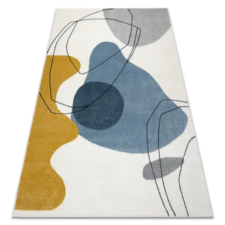 Covor FUSION 7158 geometric alb, modern în nuanțe de galben și albastru