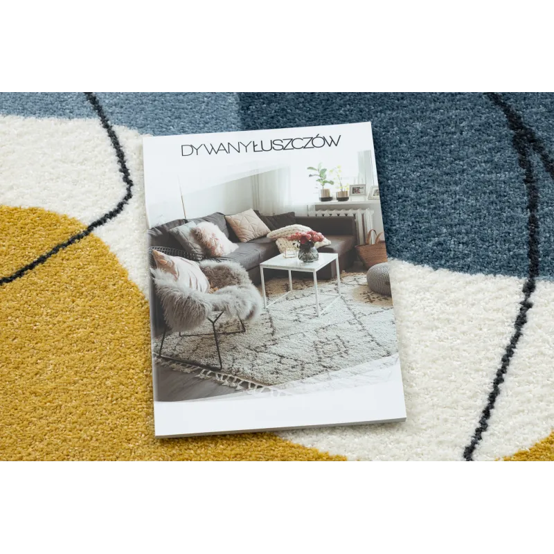 Covor modern FUSION 7158 alb, galben și albastru, cu model geometric