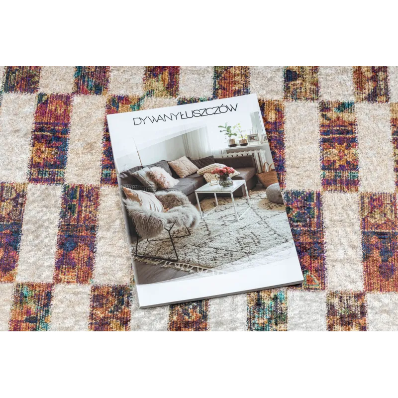 Covor lavabil ANDRE 43780 în nuanțe de bej și teracotă, stil geometric
