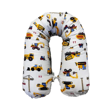 Carcasă pernă bebeluș cu vehicule grele 25x145 cm, din bumbac moale